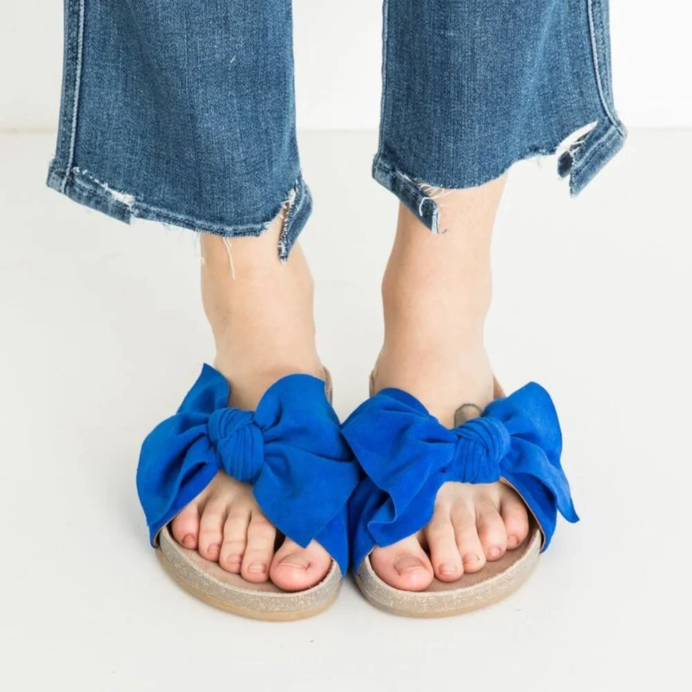 Ulla Johnson Bright Blue Bow Slide Sandals